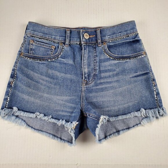 Express Women's‎ Embellished Gemstone High Rise Frayed Hem Shortie Size 00 - Picture 1 of 8